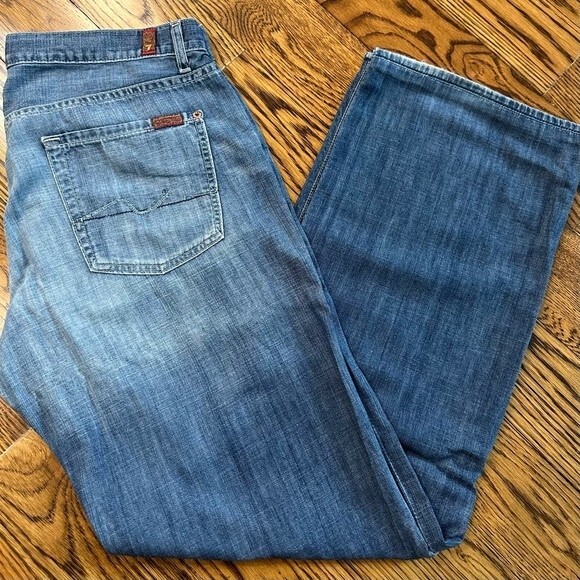 7 for All Mainkind straight leg Relaxed Jeans in blue Sz33 - Picture 1 of 7